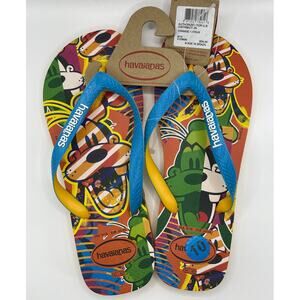 Havaianas Disney Goofy Flip Flops Orange Citrus Graphic Size 9/10 Mens Summer